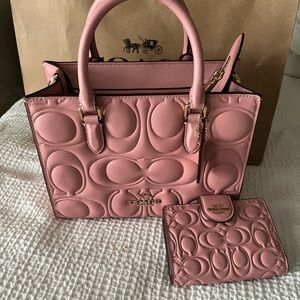Coach Pink Embossed Satchel and Wallet Set